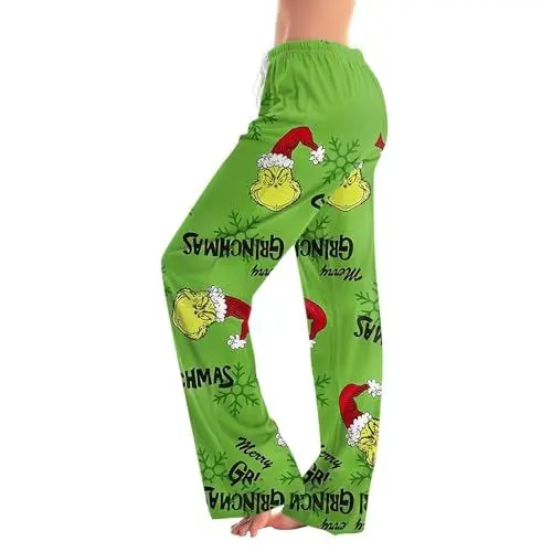 Produktbild: 𝑮𝒓𝒊𝒏𝒄𝒉 Weihnachtshose Damen Kariert Weihnachtsmann Hose Yoga Pants Damen Weihnachts Pyjamahose Damen Wollhose Damen Weihnachten Schlafanzug Damen Kuschel Schlafanzug Weinachtshosen Grün M